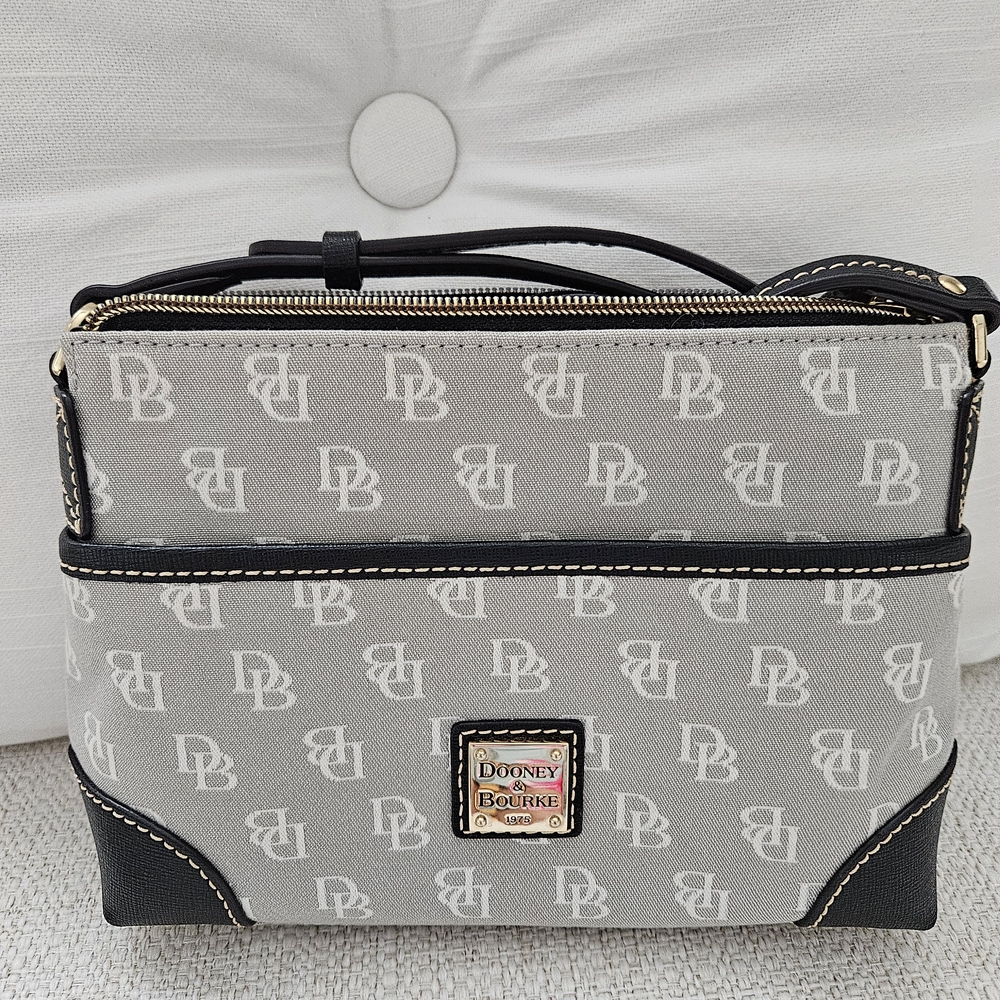 Dooney & Bourke Logo Patterned Gray and Black Bag